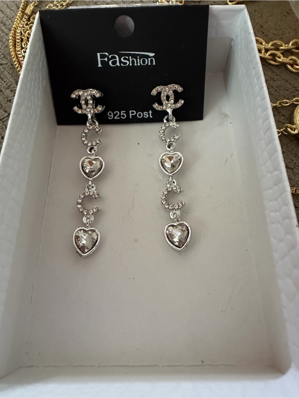 Crystal Heart Drop Earrings - Silver Tone, Fashion Jewelry, NWOT